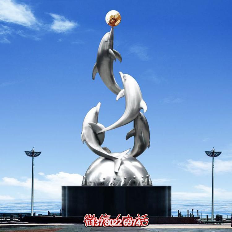 城市廣場不銹鋼海豚雕塑擺件，鏡面制作精美