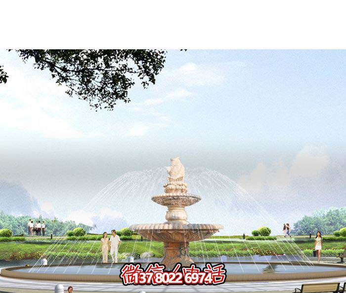 精美漢白玉噴泉，石雕鯉魚雕塑擺放