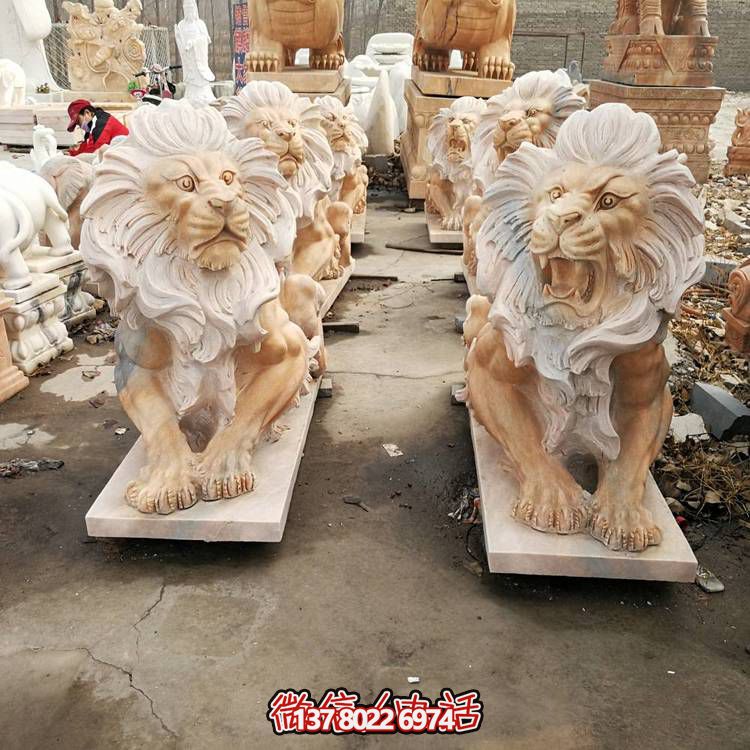 大理石石雕獅子雕塑，點(diǎn)綴晚霞紅園林景觀
