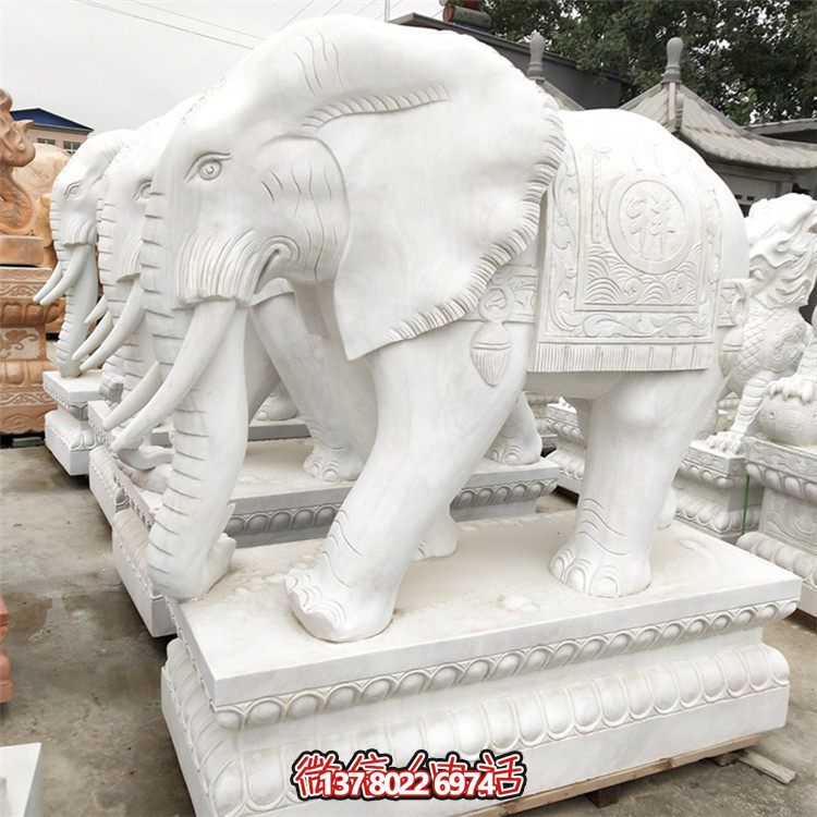 精美石雕大象雕塑，點綴別墅小區(qū)，增添大理石的高貴氣派