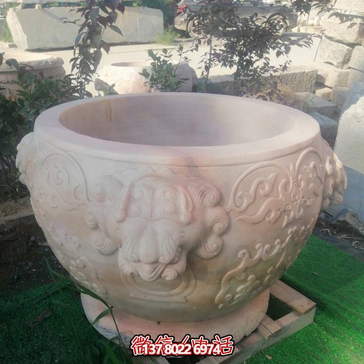 紅晚霞，精美石雕園林擺件花盆雕塑