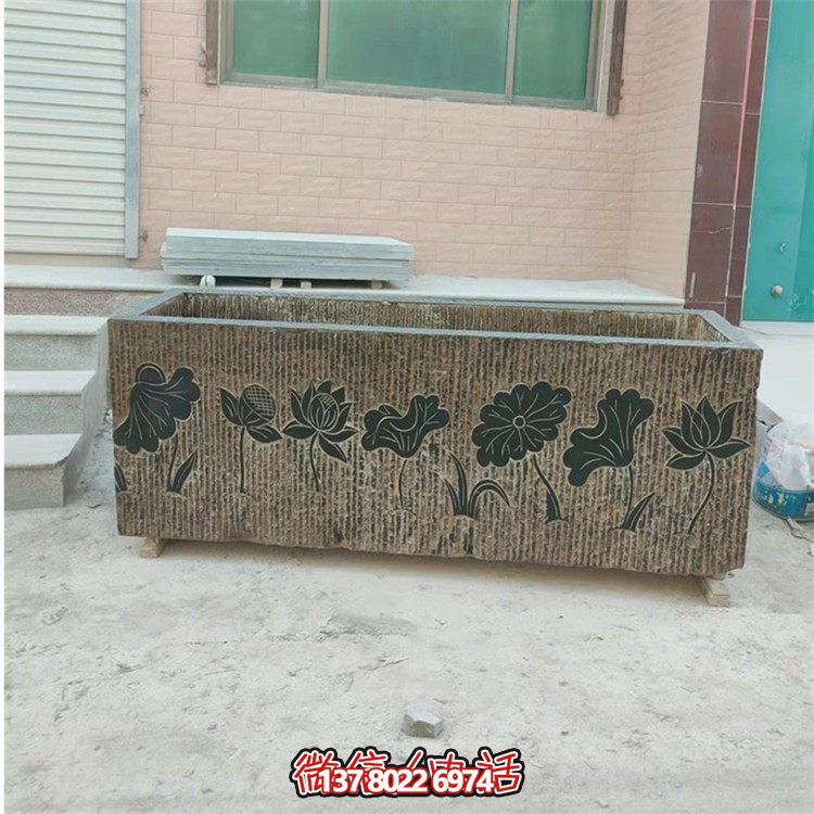 精美花崗巖石雕石缸，裝飾庭院仿古養(yǎng)魚及擺件
