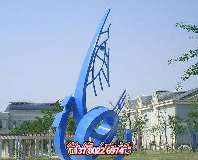 藍(lán)色不銹鋼魚(yú)雕塑，簡(jiǎn)約裝飾街道