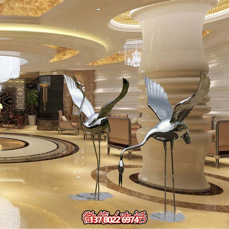 不銹鋼雕塑火烈鳥(niǎo)，鏡面抽象園林裝飾