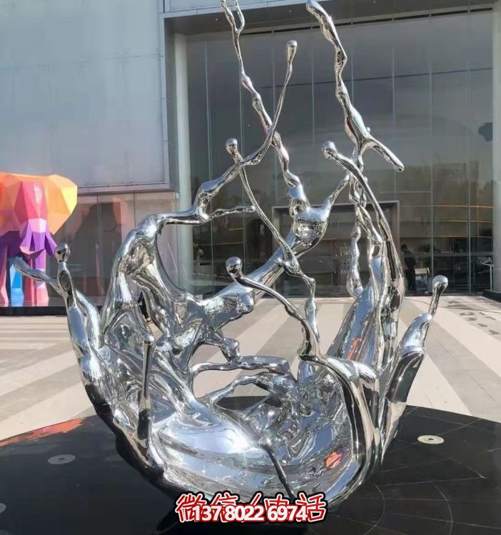 不銹鋼抽象海浪噴泉水景雕塑，開啟精致戶外新景觀