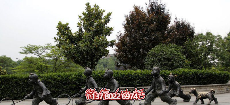 推鐵環(huán)，兒童奔跑，公園雕塑銅雕