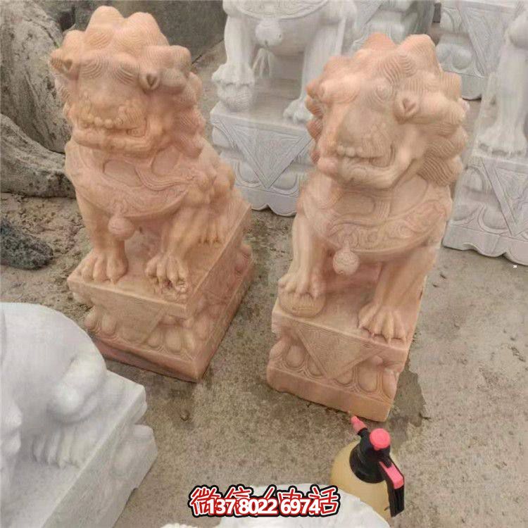 獅子雕塑，紅晚霞染大理石庭院戶外裝飾