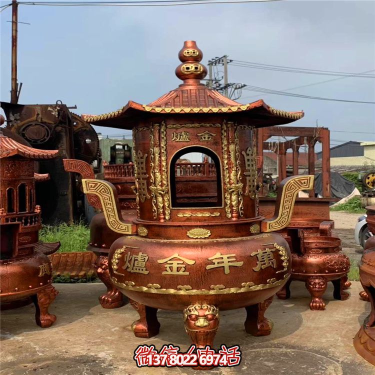 純銅寶香爐，室內(nèi)祠堂浮雕擺放裝飾