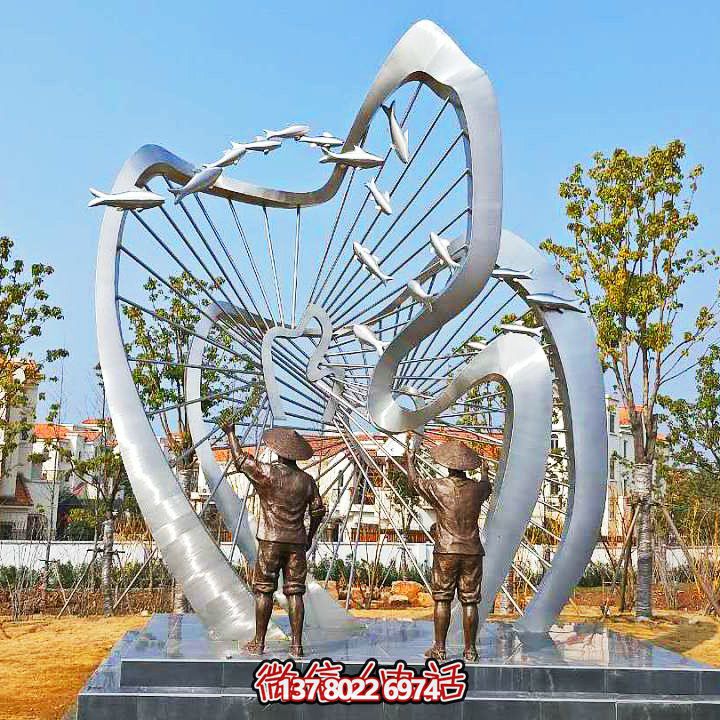 大型不銹鋼戶外創(chuàng)意園林魚(yú)群景觀擺件