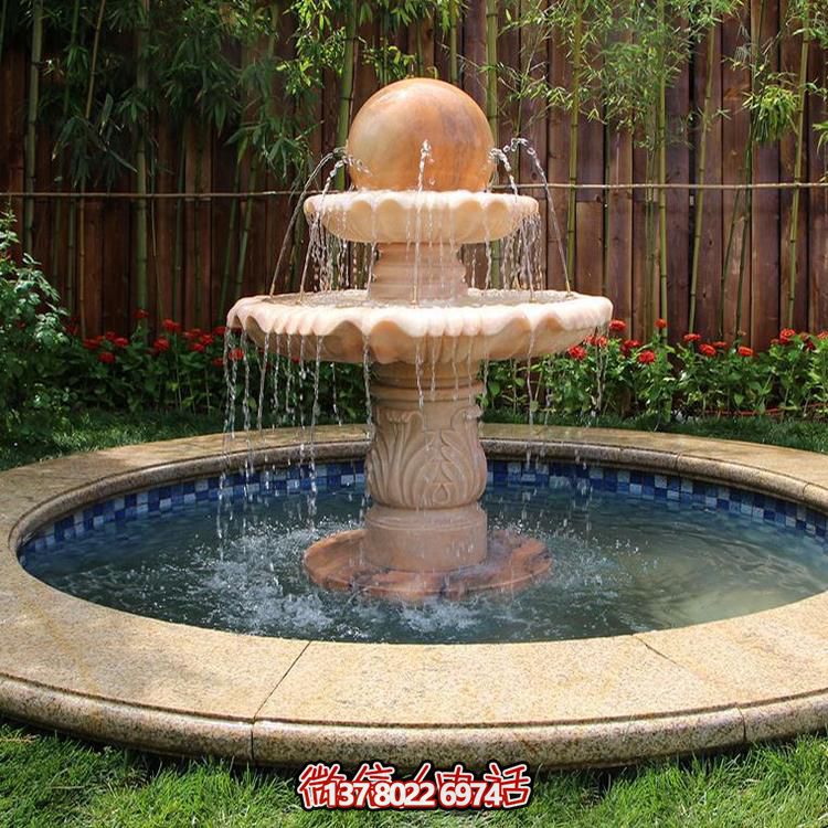 晚霞之紅，流水之?dāng)[件，噴泉之雕塑