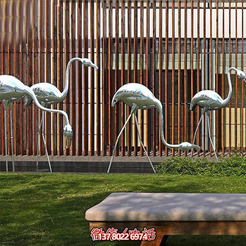 公園休閑裝飾，精美不銹鋼雕塑火烈鳥