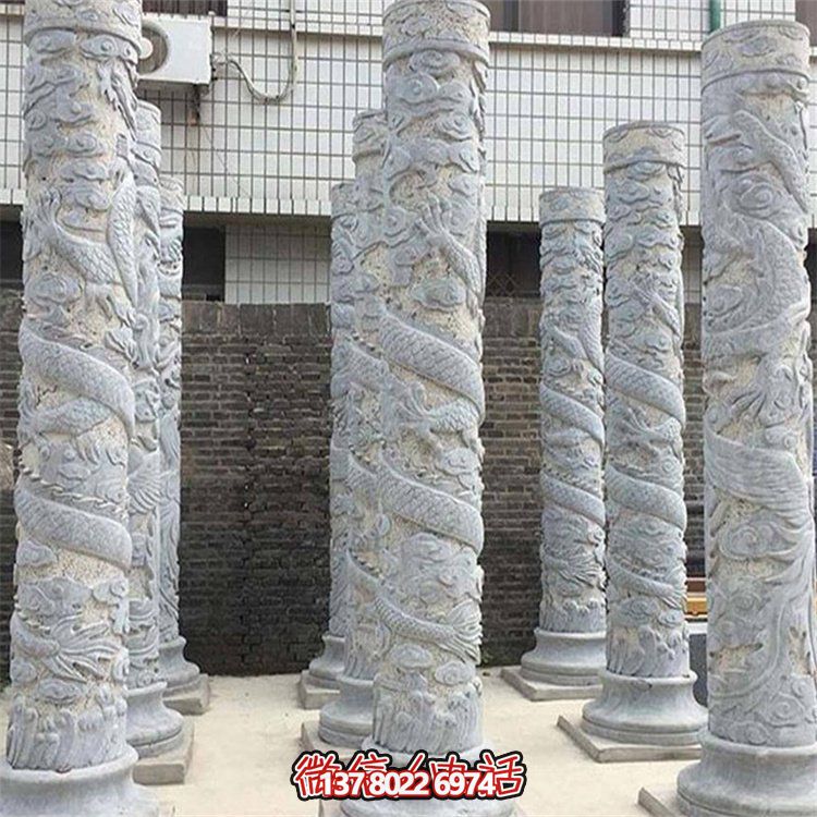 大理石石雕龍柱雕塑，美化戶外景觀