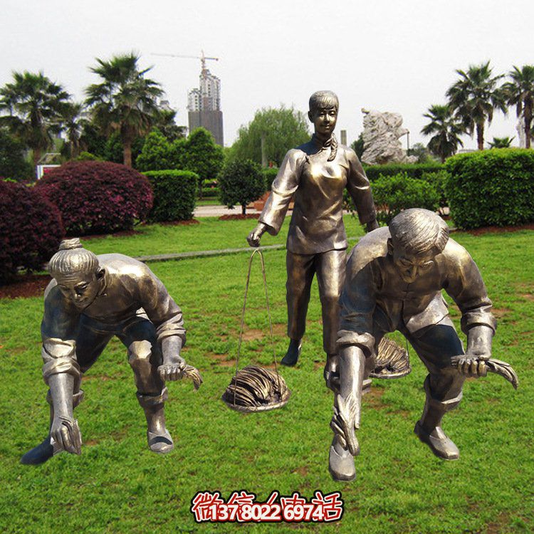 中國(guó)傳統(tǒng)農(nóng)耕文化播種情景人物擺件