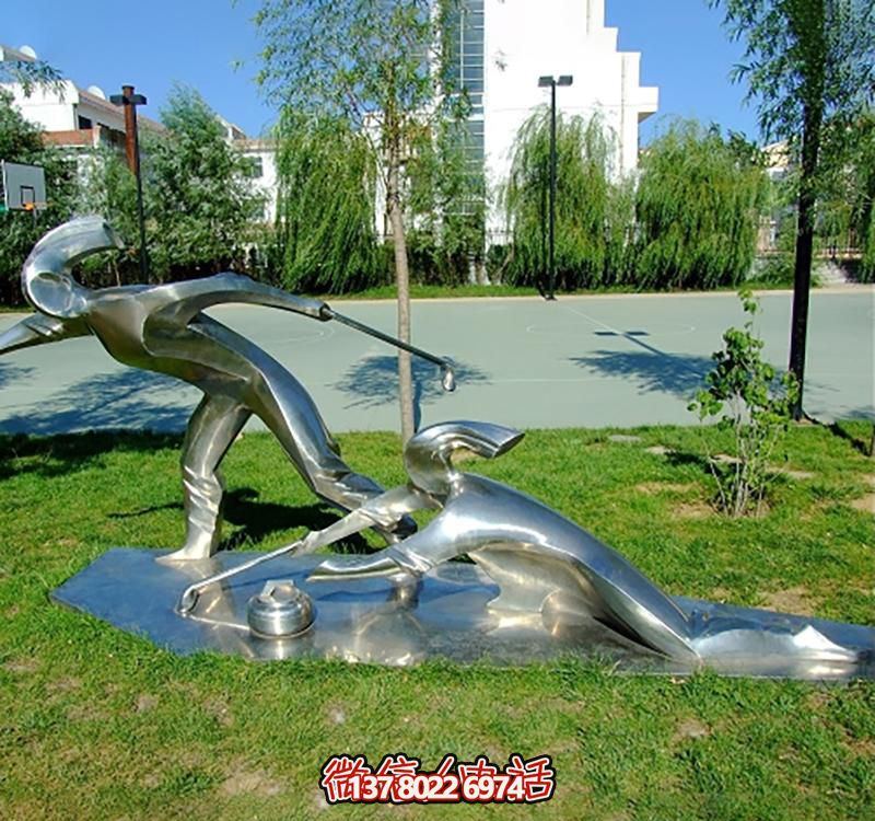 不銹鋼冰壺雕塑，點(diǎn)綴小區(qū)花園，創(chuàng)造休閑運(yùn)動(dòng)空間