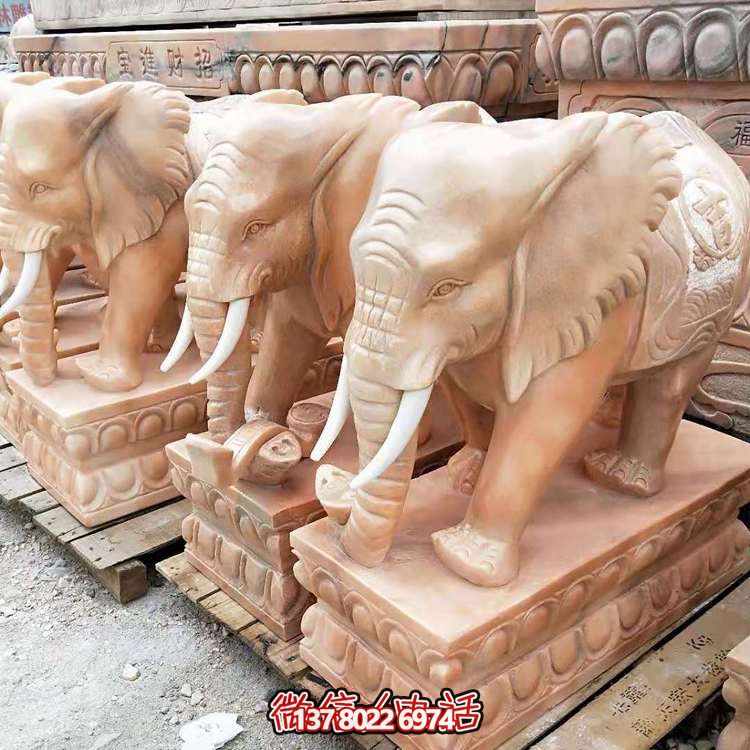 紅晚霞，石雕大象雕塑，點(diǎn)綴庭院空間