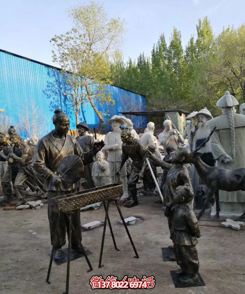 仿真鑄銅雕塑烤串，給景區(qū)、飯店、街邊賣(mài)烤串的人物雕塑