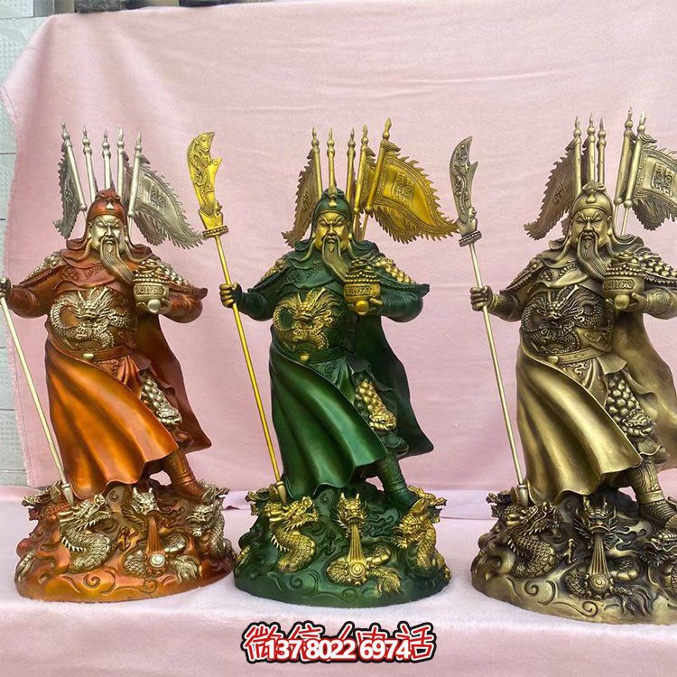 銅雕關(guān)公擺件，家居供奉雕塑裝飾