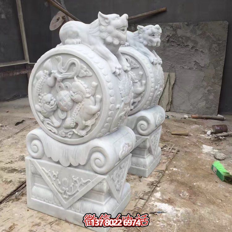 精美大理石石雕抱鼓雕塑，裝點(diǎn)別墅庭院門口