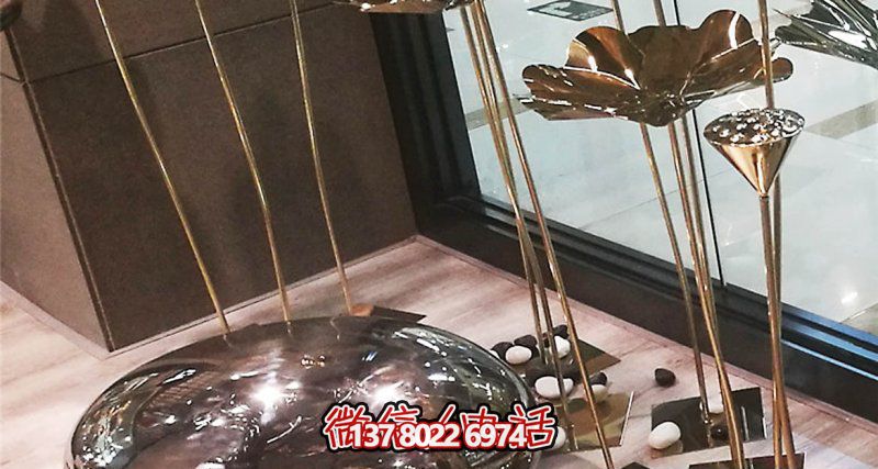 室內(nèi)裝飾蓮蓬雕塑，用不銹鋼鵝卵石點(diǎn)綴