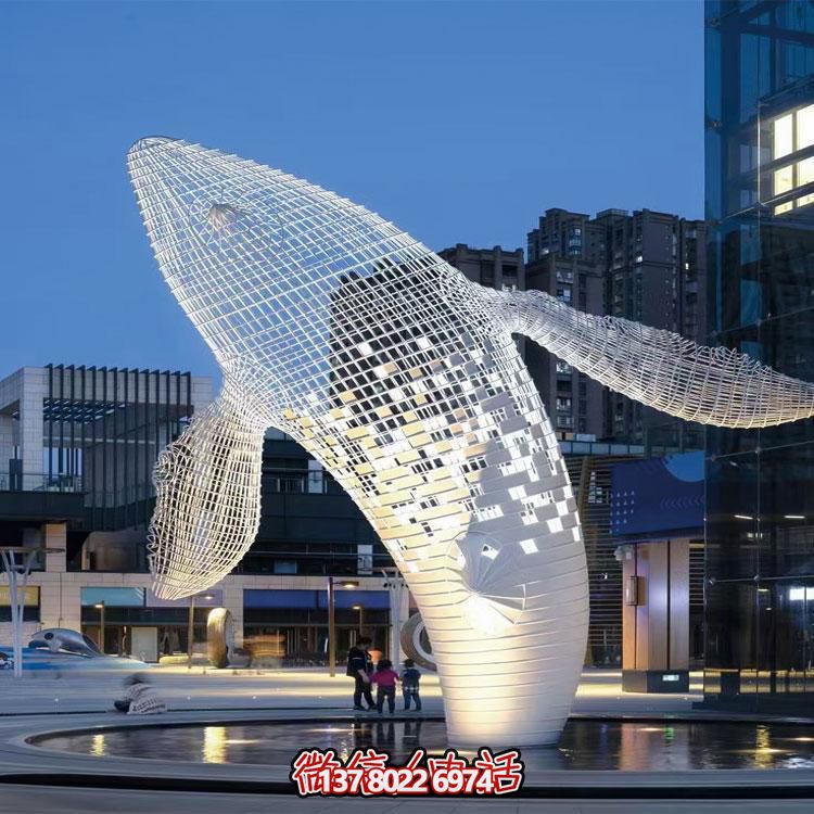 精美的大型不銹鋼網(wǎng)格鯨魚雕塑，綴點(diǎn)你的戶外空間