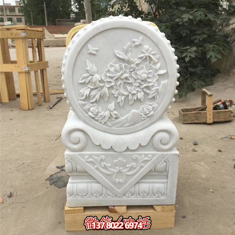 經(jīng)典石雕藝術(shù)，漢白玉石雕大理石門口門墩鎮(zhèn)宅鼓抱雕塑戶外裝飾