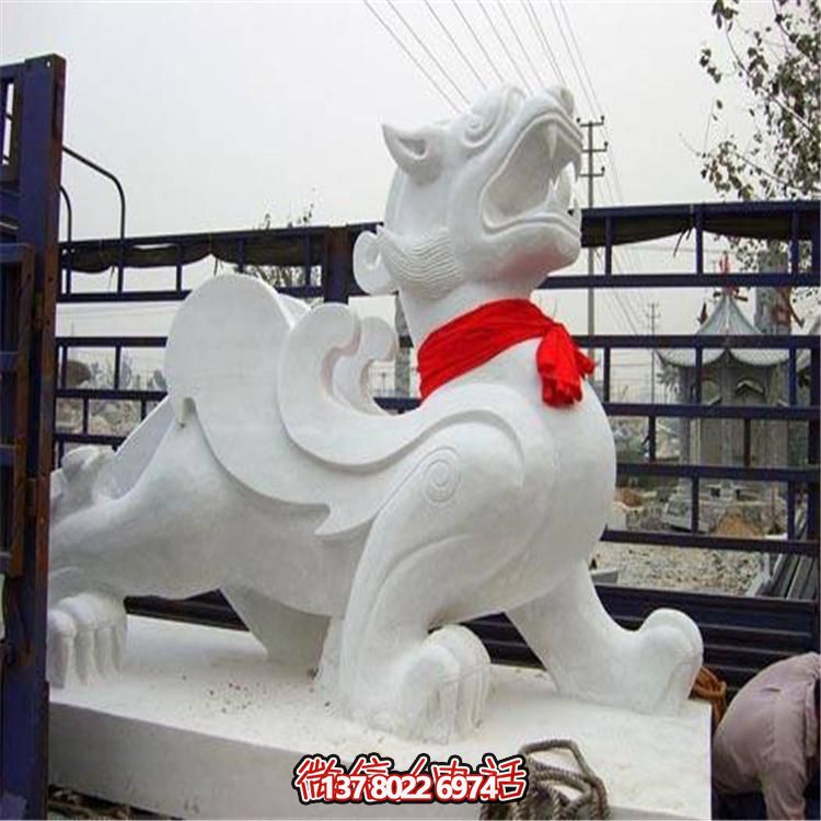 大理石石雕麒麟，古典庭院裝飾精美大型雕塑