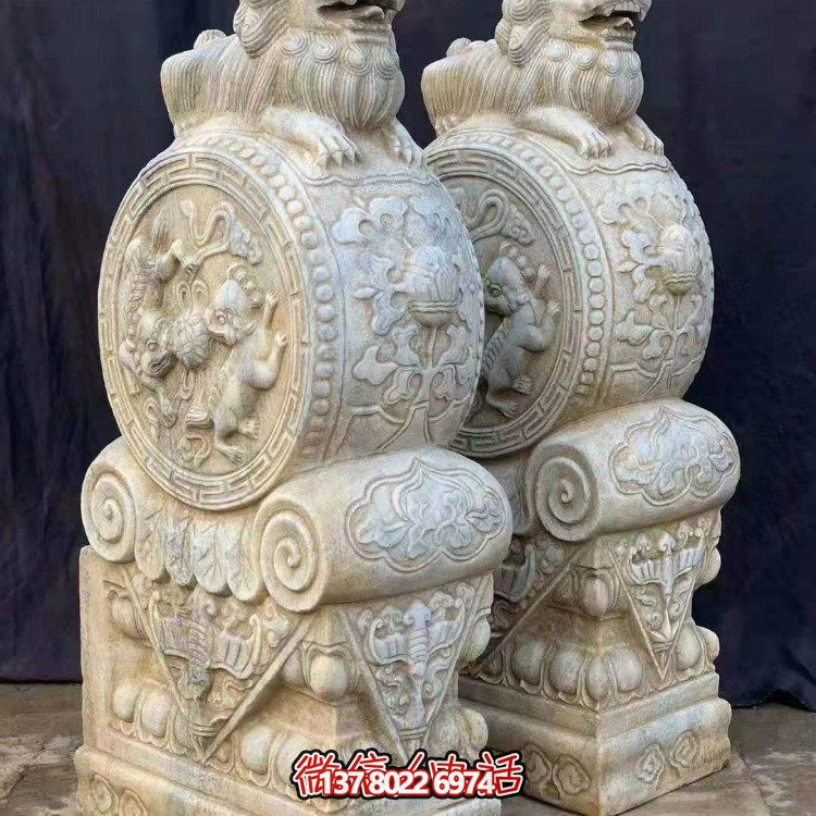 天然大理石獅子抱鼓雕刻鎮(zhèn)宅門口招財小石