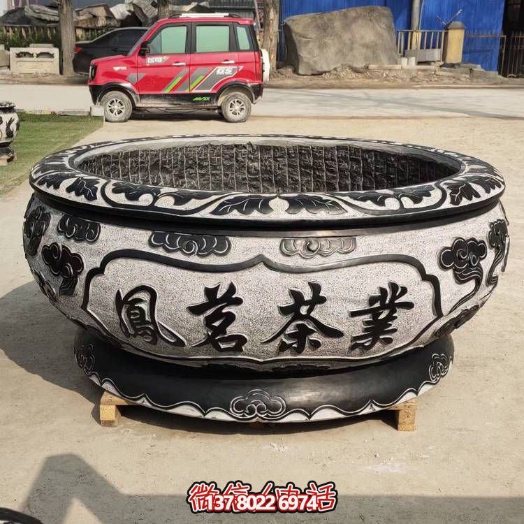 仿古青石荷花水缸，配合庭院戶外，點(diǎn)綴人間養(yǎng)魚園