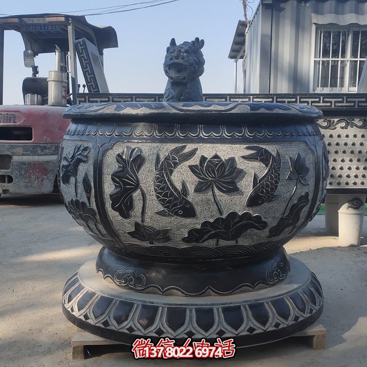 大理石石雕戶外園林景觀庭院魚(yú)缸擺件