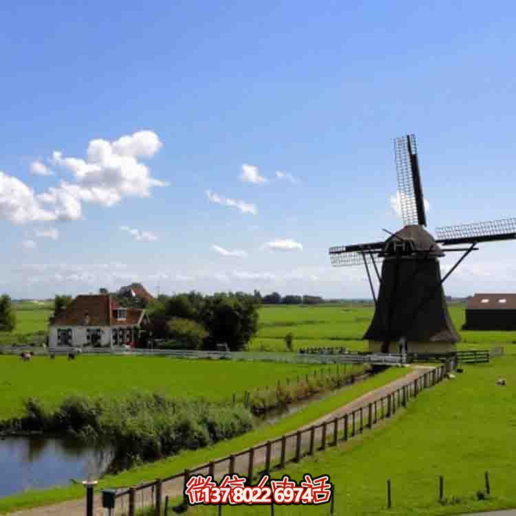 草原景點擺放大型防腐木頭荷蘭風(fēng)車田園景觀雕塑