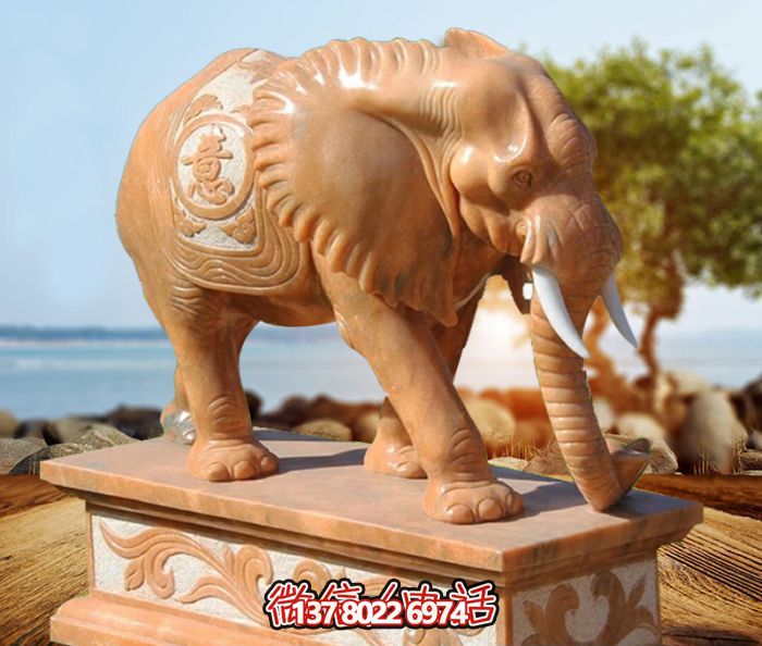戶(hù)外景區(qū)晚霞紅石雕大象雕塑
