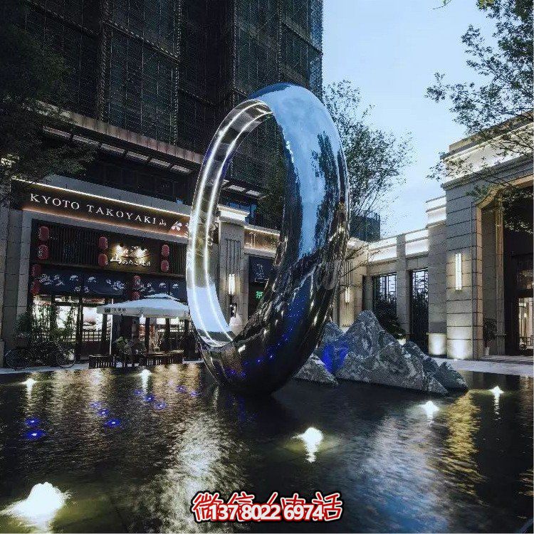 不銹鋼圓環(huán)，水景噴泉裝飾燈光雕塑