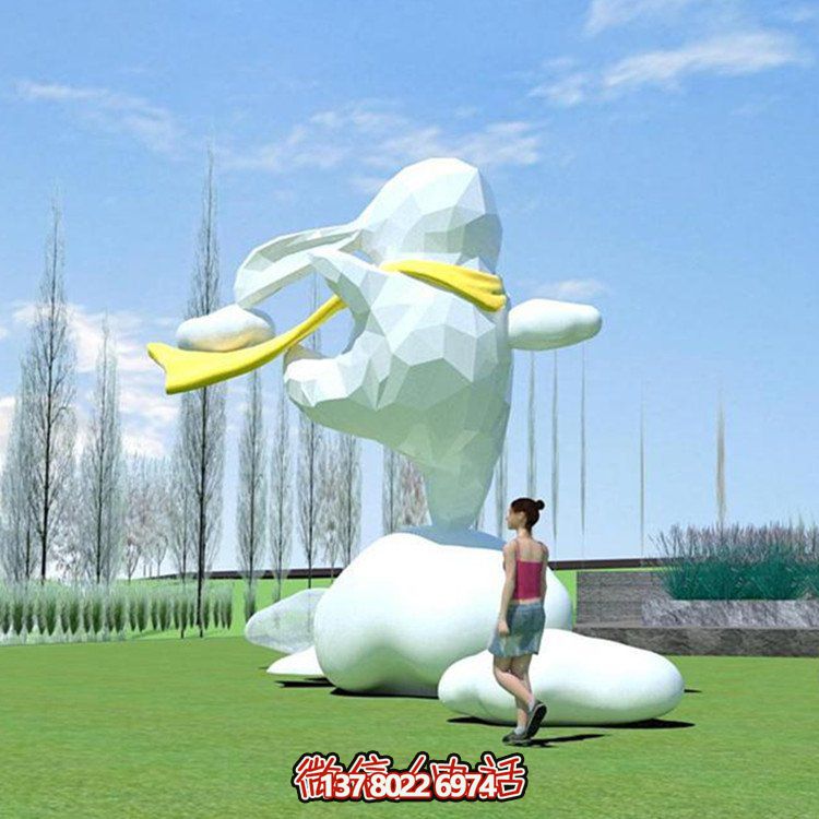 玻璃鋼幾何工藝踩著云朵的兔子景觀(guān)