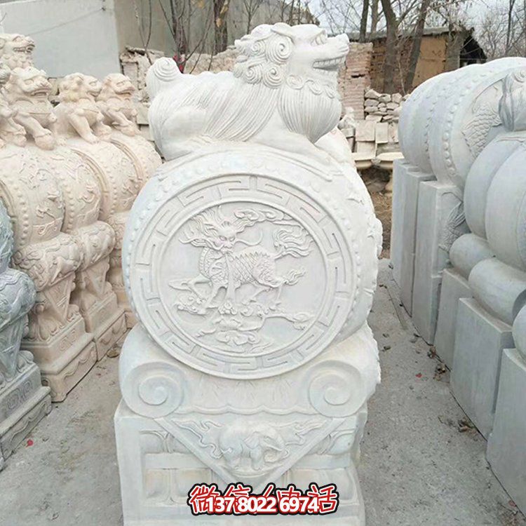 大理石石雕庭院門口一對(duì)鎮(zhèn)宅獅子抱鼓石