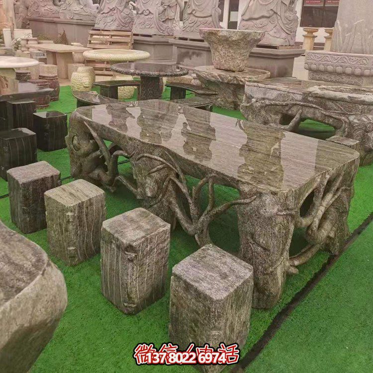 園林廣場(chǎng)大理石石雕創(chuàng)意木樁石桌石凳雕塑