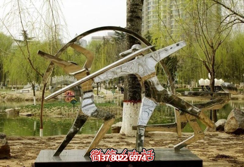 公園湖邊擺放不銹鋼抽象標(biāo)槍運(yùn)動(dòng)員雕塑 公園湖邊擺放不銹鋼抽象標(biāo)槍運(yùn)動(dòng)員雕塑