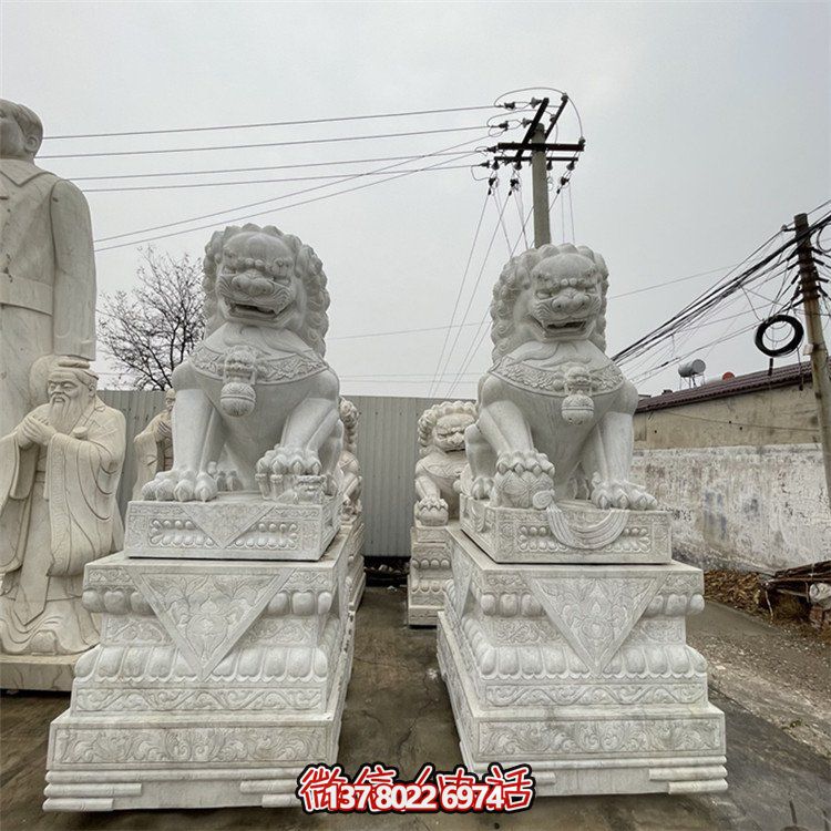 大理石石雕庭院別墅門(mén)口鎮(zhèn)宅招財(cái)獅子雕塑
