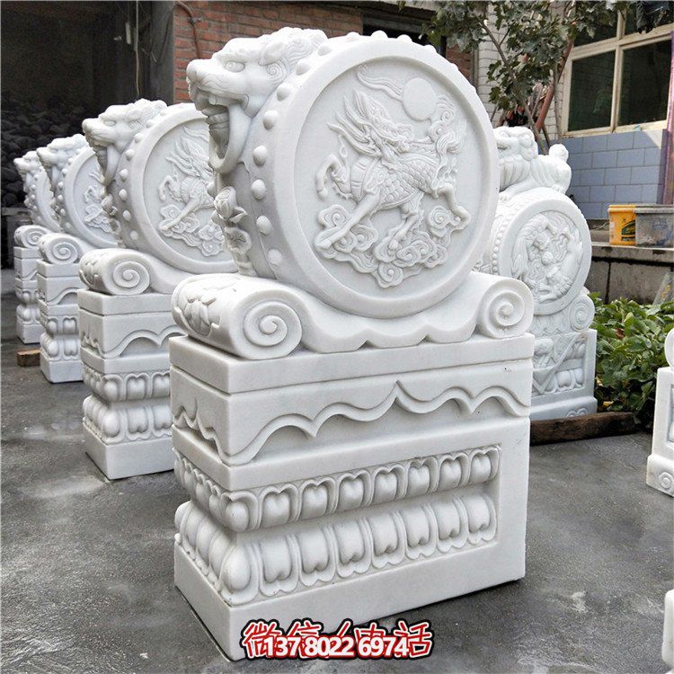 漢白玉浮雕麒麟鎮(zhèn)宅招財擺件別墅門口園林景觀雕塑