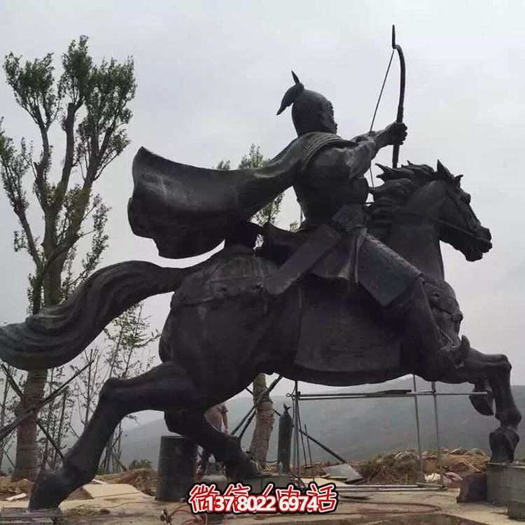玻璃鋼仿銅戶(hù)外園林大型銅騎馬射箭的人物景觀擺件